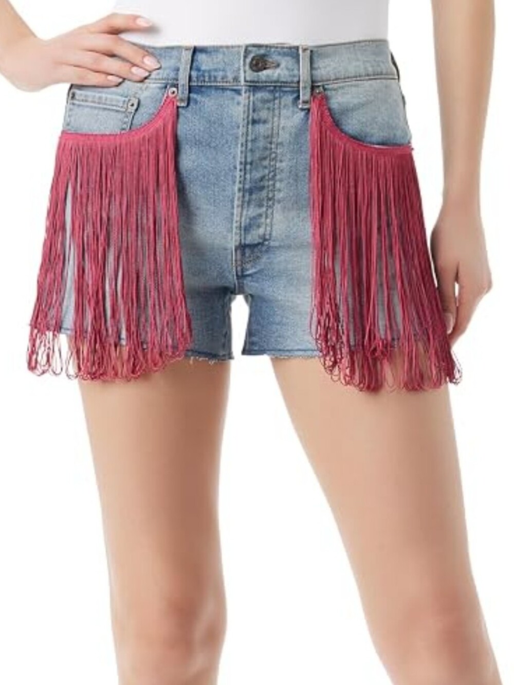 Jessica Simpson Hug Me High Rise Mini Jean Shorts Fringe Size 28 NWT